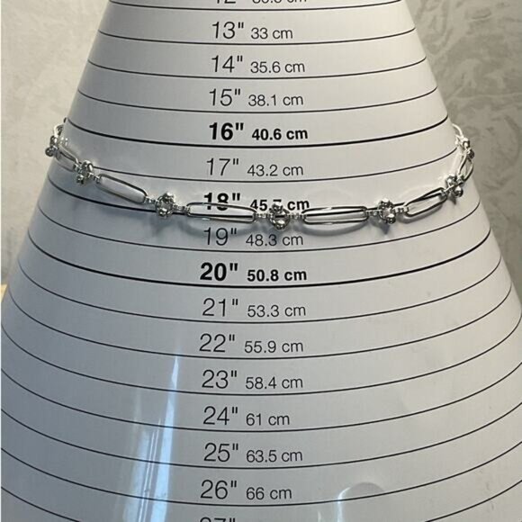 Silver Tone Paper Clip Style Necklace With Beaded Accents & Lobster Clasp - Picture 4 of 4